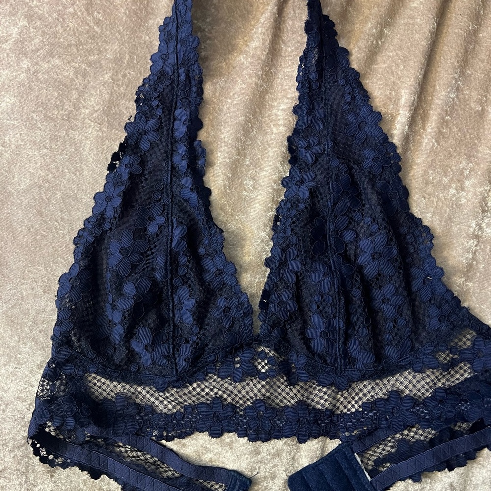 NWOT navy blue lace halter bralette